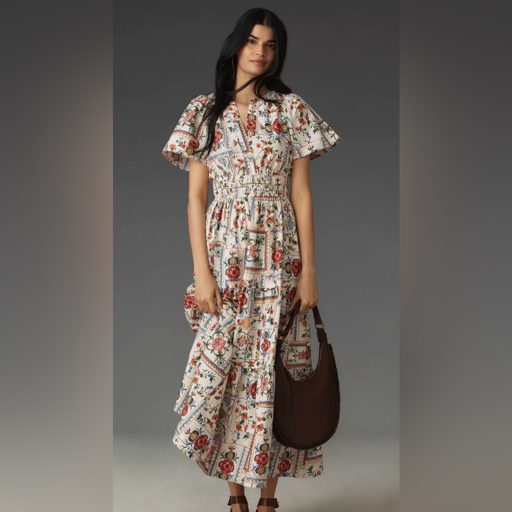 Anthropologie NWT Somerset Maxi Dress - Ivory Tile Print in Small